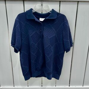 Alfred Dunner Textured Blue Collared Shirt